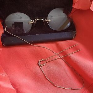 Antique Victorian Ladies Pince~nez Spectacles With Gold Tone Hair Pin & Chain